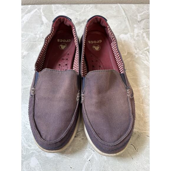 Crocs Loafers Womens 7 Purple Walu Canvas‎ Slipper Slip On Walking Comfort Shoes - Picture 5 of 9